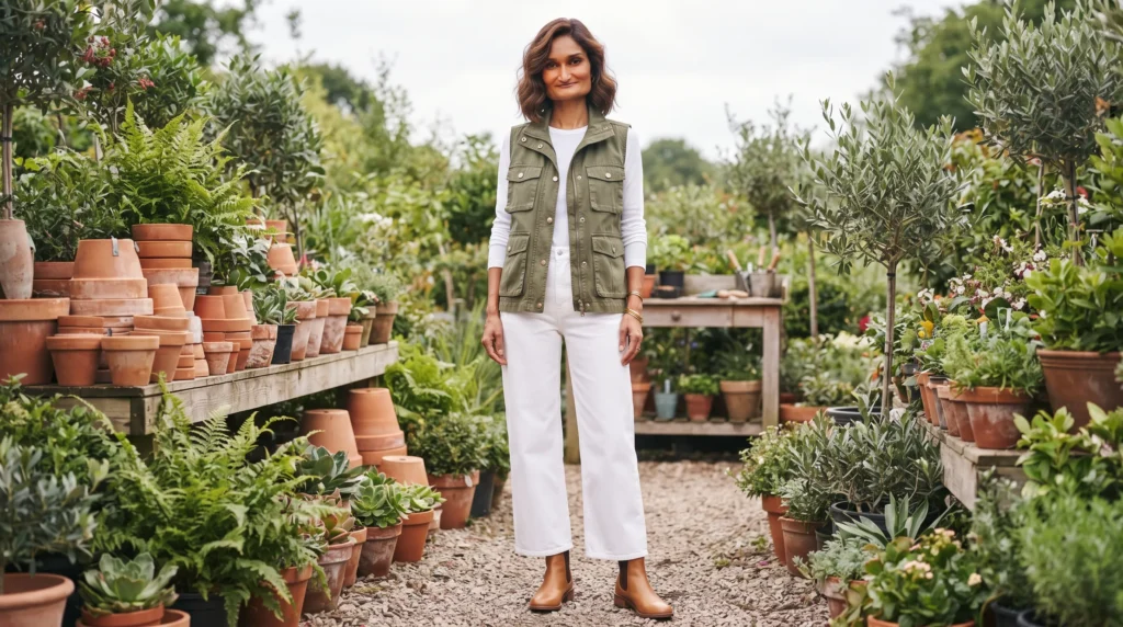 15 Best White Jeans Outfit Ideas for 2026 11 10 White jeans outfit with olive utility vest and ankle boots