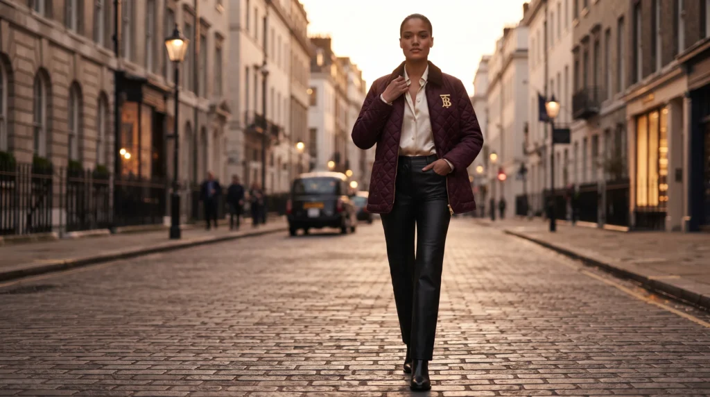 17 Stunning Burberry Quilted Jacket Outfits for 2026 11 Burberry quilted jacket with black leather pants for evening style