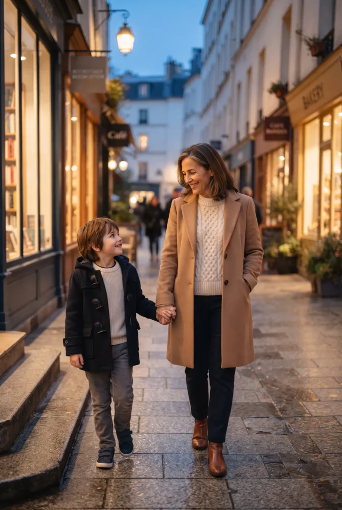 Mommy and Son Christmas Outfits: 13 Proven Ideas, Fabrics, and Mistakes to Avoid 6 Mother and son in camel and navy coats walking down a quiet street