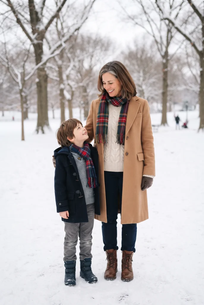 Mommy and Son Christmas Outfits: 13 Proven Ideas, Fabrics, and Mistakes to Avoid 10 Mother and son in coordinated winter coats and scarves for a Christmas photo
