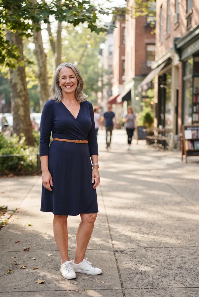 How to Dress an Hourglass with a Big Tummy: 5 Proven Ways That Flatter 2 Woman in a navy wrap dress showing how to dress an hourglass with a big tummy how to dress an hourglass with a big tummy how to dress an hourglass with a big tummy